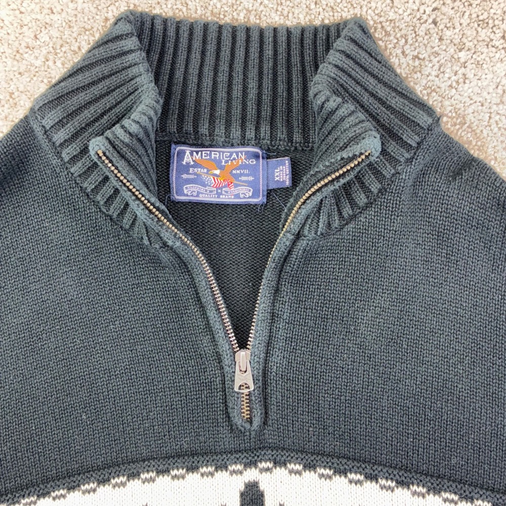American Living Mens XXL Black Aztec Southwestern Boho 1/4 Zip Sweater Cotton - Picture 9 of 9